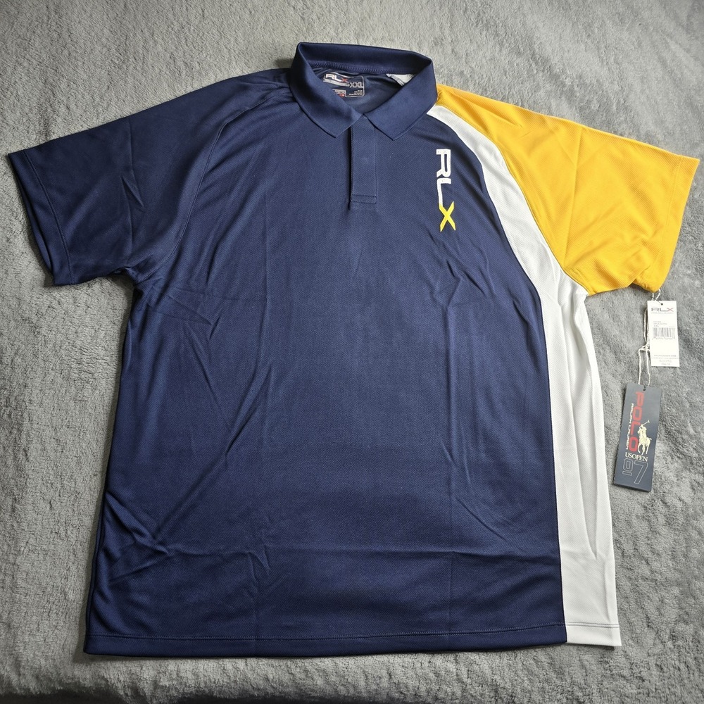 RLX Ralph Lauren Endure Polo Mens XXL Navy Yellow 2007 US Open S/S Golf DriVent